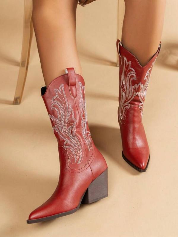 Women's Fashion Embroidering Design Cowboy Boots, Casual Comfortable Western Boots for Daily Wear, Trendy All-match Boots for Fall & Winter