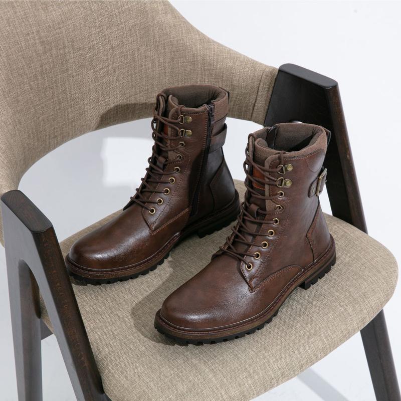 Boots for Men Casual Dress Retro Lace Up Motorcycle Boots Boy Shoe