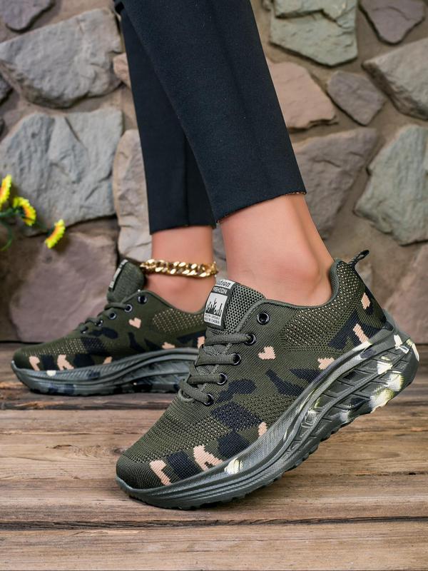 Women's Fashionable Camo Print Lace Up Low Top Sneakers, Casual Comfortable Breathable Sports Running Shoes, All-match Basic Shoes for Daily Wear