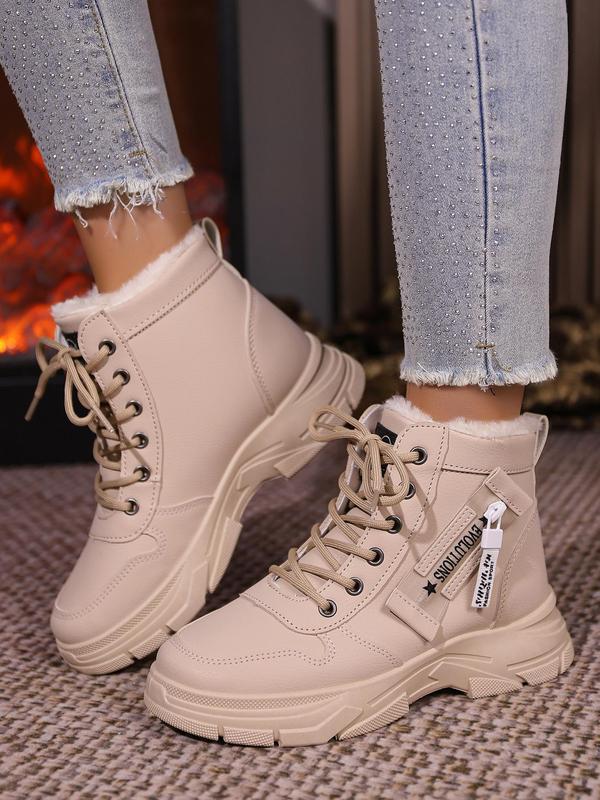 Women's Fashionable Letter Label Design Lace Up Front Ankle Boots, Casual Comfortable Round Toe Boots for Daily Wear, Perfect for Students and Outdoor Sports