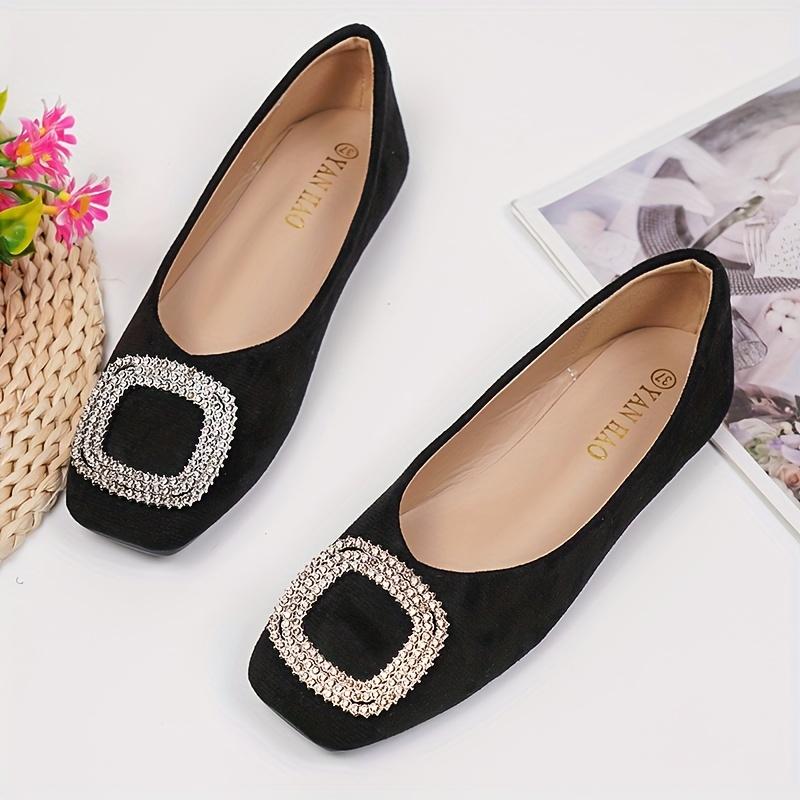 Lightweight & Comfortable Women's Buckle Decor Flat Shoes, Casual Square Toe Slip On Shoes