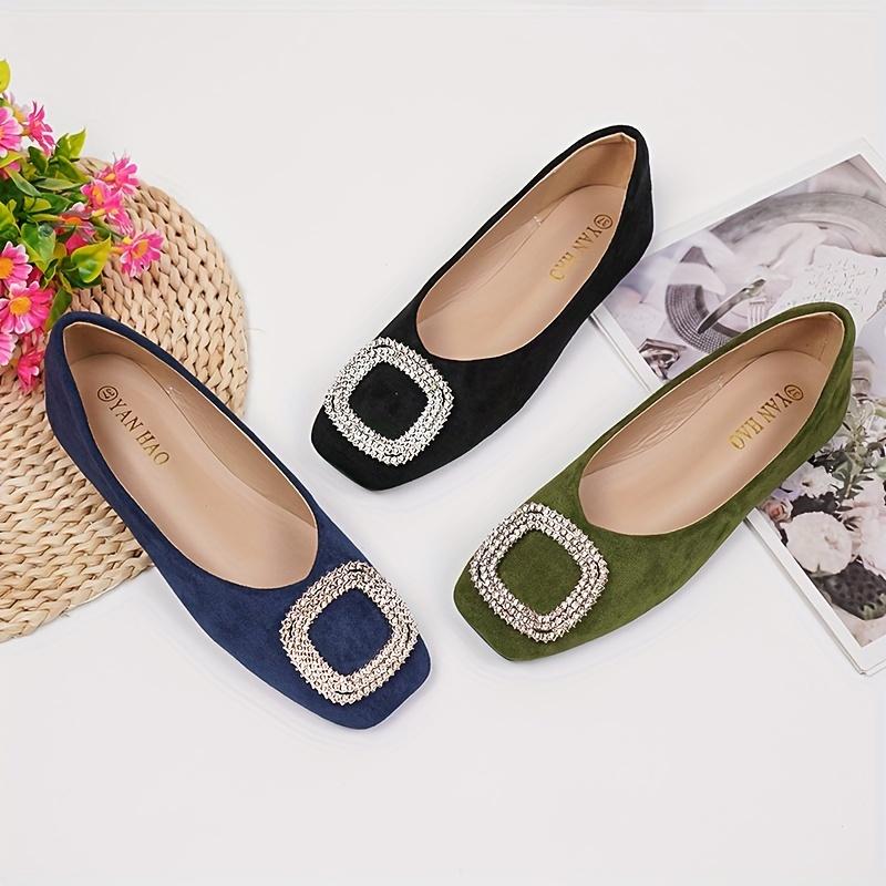 Lightweight & Comfortable Women's Buckle Decor Flat Shoes, Casual Square Toe Slip On Shoes