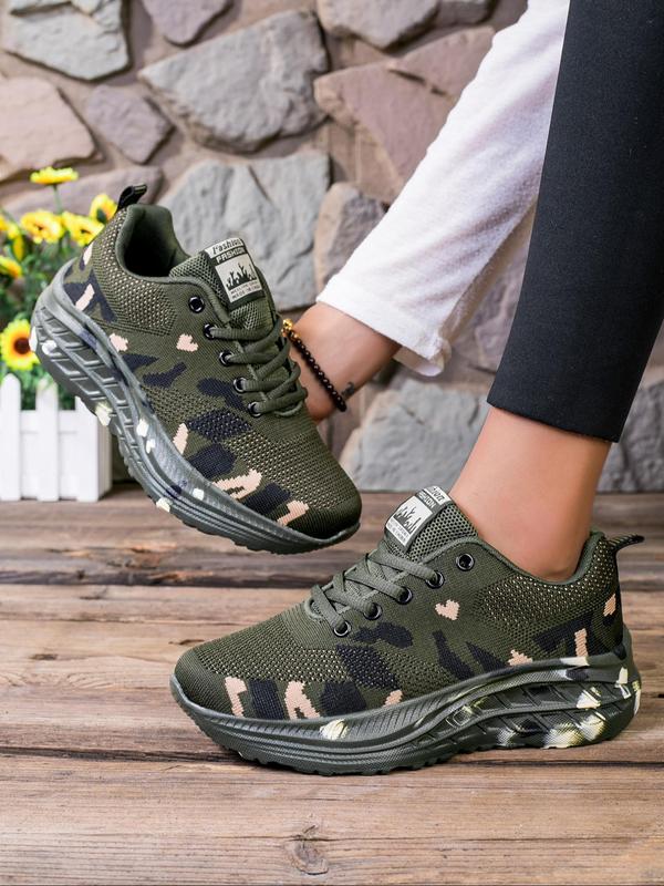 Women's Fashionable Camo Print Lace Up Low Top Sneakers, Casual Comfortable Breathable Sports Running Shoes, All-match Basic Shoes for Daily Wear