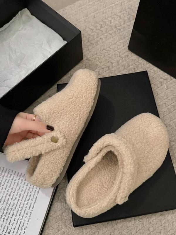 Women's Solid Color Plush Slippers, Casual Soft Comfortable Home Slippers, Warm Slippers for Indoor & Outdoor Use for Fall & Winter