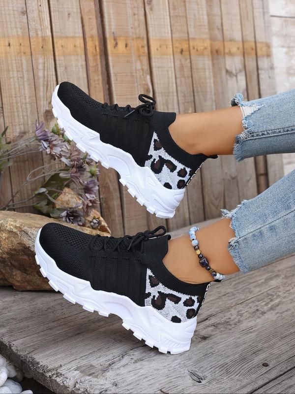 Women's Fashion Leopard Print Lace Up Low Top Casual Sneakers, Casual Comfortable Sports Running Shoes, Female All-match Round Toe Shoes for Daily Wear, Fall Shoes