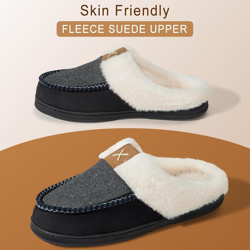 Men's Memory Foam Slippers,Fuzzy Wool-Like Plush Fleece Lined House Shoes Indoor Outdoor Slippers for men, Anti-Skid Rubber Sole Home Bedroom Slippers