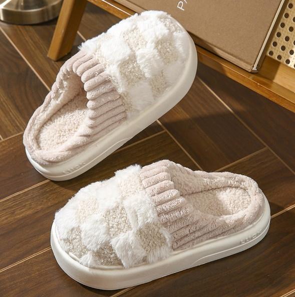 Cotton Slippers for Women, Plaid Cuff Warm Fuzzy Fleece Plush Slipper, Cozy Memory Foam Cute Soft Women's Home Slippers, Indoor Comfort House Slippers