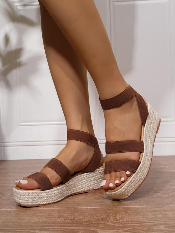 Women's Summer 2024 Simple Solid Color Wedge Sandals, Fashion Platform Sandals with Elastic Bands, Chic All-match Sandals for Summer Beach Vacation