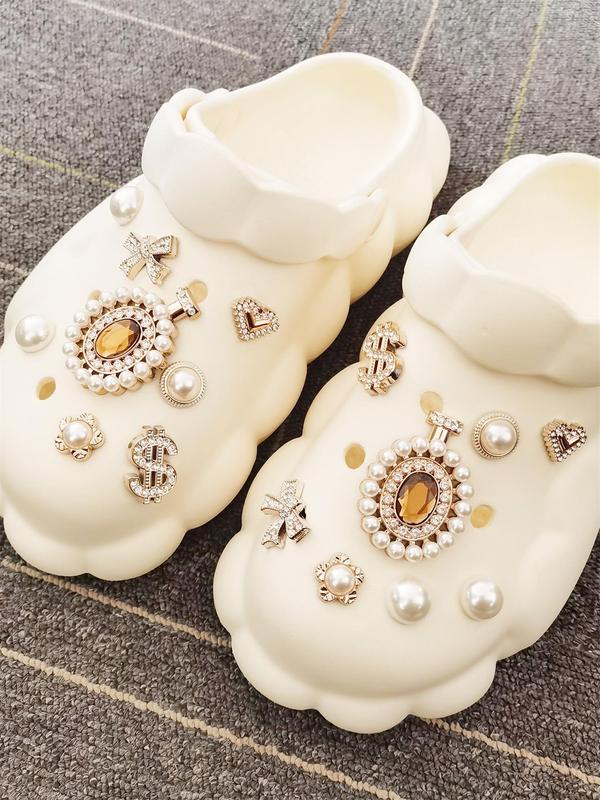 Faux Pearl & Rhinestone Decorated Shoe Charms, Elegant Shoe Decoration Charms for Women & Girls, Fashionable Shoes Accessories for Clogs