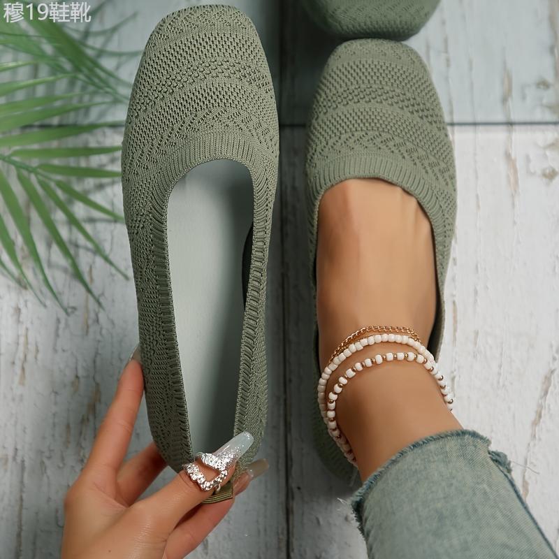 Chic Women's Knitted Flats - Comfy Slip-On Design, Breathable & Lightweight, Square Toe for Daily Wear Footwear Walking Shoes