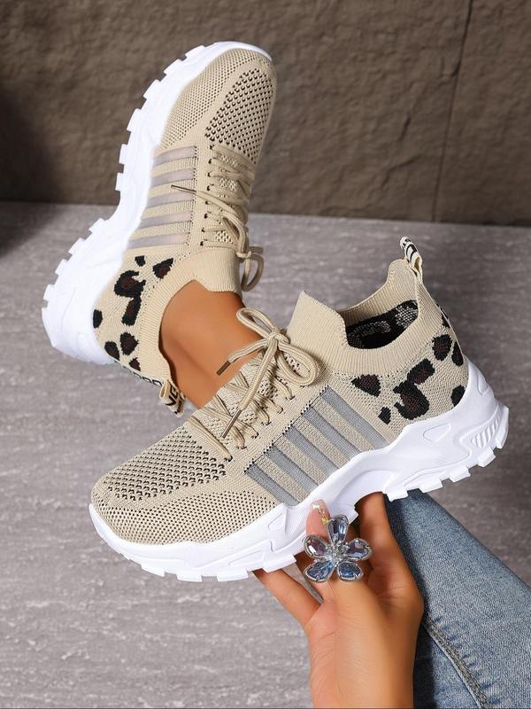 Women's Fashion Leopard Print Lace Up Low Top Casual Sneakers, Casual Comfortable Sports Running Shoes, Female All-match Round Toe Shoes for Daily Wear, Fall Shoes