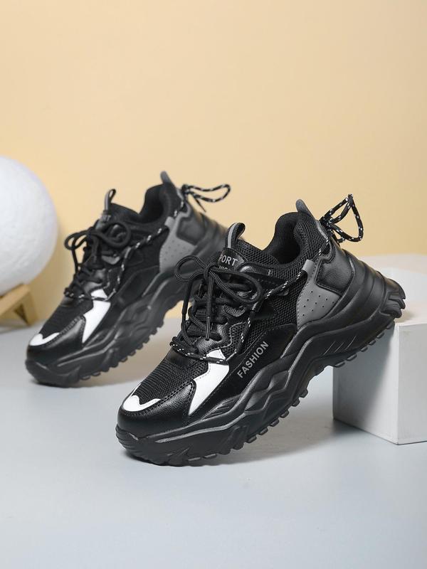 Women's Fashionable Letter Patched Design Lace Up Front Low Top Chunky Sneakers, Casual Sporty Breathable Comfortable Platform Shoes, Trendy Shoes for Daily Life