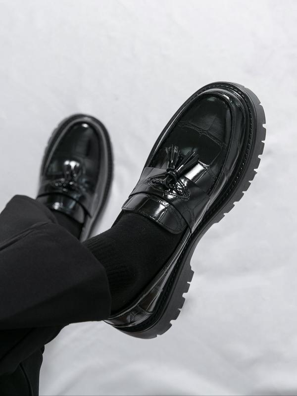 Men's Business Style Solid Color Tassel Design Dress Shoes, Fashionable Round Toe Loafers for Work Office, Male All-match Commuter Shoes for Daily Wear