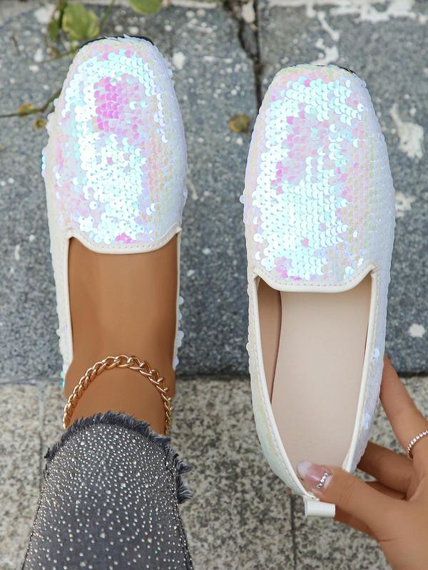 Women's Elegant Contrast Sequin Design Slip on Flats (1 Pair), Casual Soft Comfortable Flat Shoes for Spring & Fall, Fashion Shoes for Party, Daily Clothing Decor