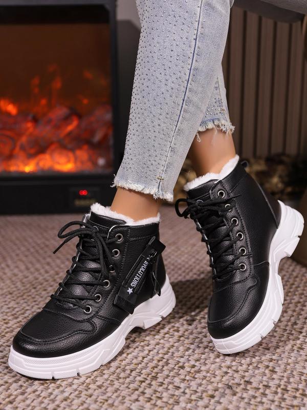 Women's Fashionable Letter Label Design Lace Up Front Ankle Boots, Casual Comfortable Round Toe Boots for Daily Wear, Perfect for Students and Outdoor Sports