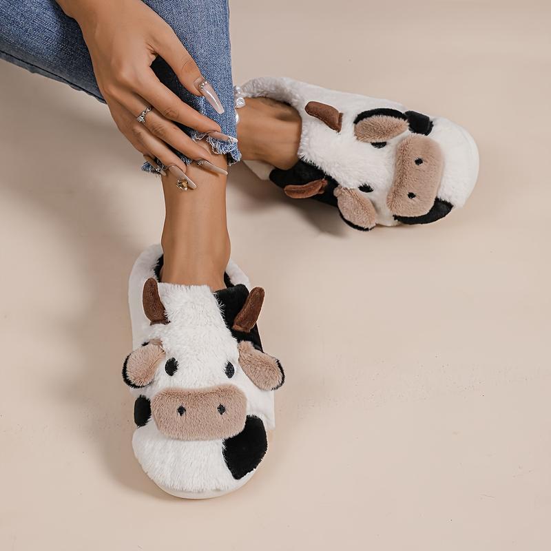 Fluffy Cow Slippers for Women Cartoon Slippers, Winter Indoor Outdoor Slippers Warm Non-Skid Comfy Home Floor Slipper Walking Shoes Flipflop Footwear