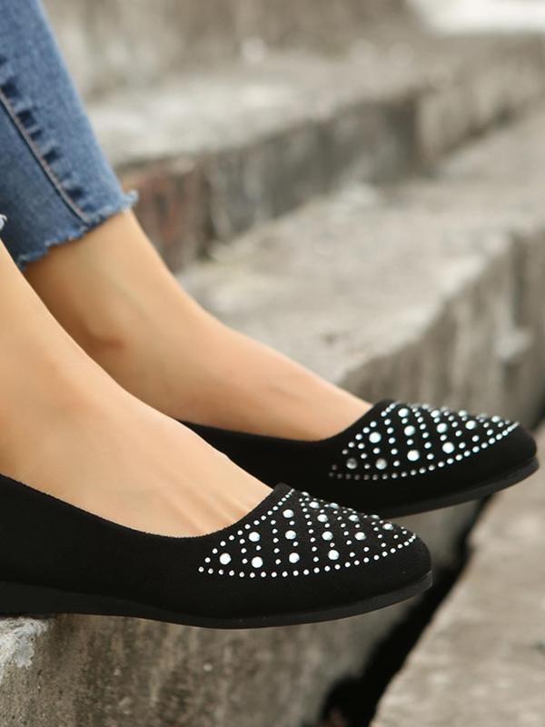 Women's Rhinestone Decorated Flat Shoes, Elegant Slip On Shoes For Daily Wear, Girl's Fashion Trendy Walking Shoes