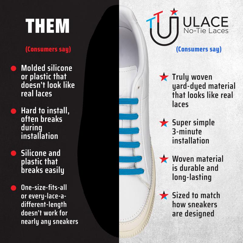 uLace Slim No-Tie Shoelaces: Stretchy, Easy-to-Install Elastic Laces for Sneakers - Set of 7 Footwear Comfort