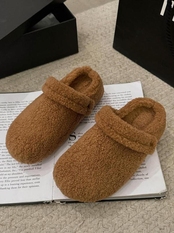 Women's Solid Color Plush Slippers, Casual Soft Comfortable Home Slippers, Warm Slippers for Indoor & Outdoor Use for Fall & Winter