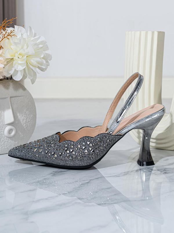 Fashionable Rhinestone Decorated Pointed Toe High Heel, Elegant Slip on Slingback Shoes for Party, Daily Clothing Decor for Women & Girls