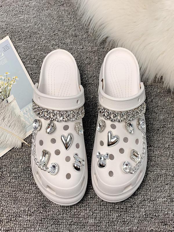 Cute Rhinestone Decorated Cuban Shoe Chains, Fashionable Bear Head Design Shoes Decorations for Women & Girls, Shoes Accessories for Clogs