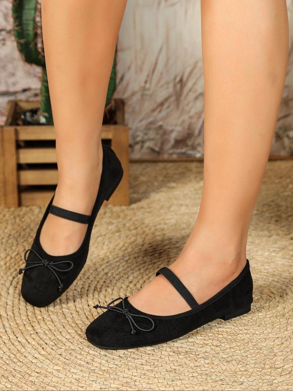 Women's Solid Color Bow Decor Flat Shoes with Strap, Casual Comfortable Round Toe Mary Jane Flats for Daily Wear, Lightweight Breathable Shoes for All Seasons