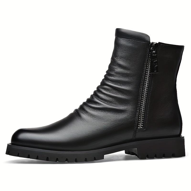 Men's Trend Solid Color High Top Leisure Boots, Comfortable Non-Slip Band Heel, Business Travel