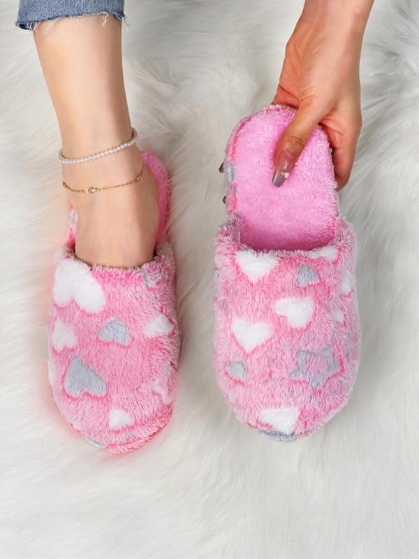 2024 Cartoon Star & Heart Pattern Bedroom Slippers, Minimalist Comfortable Indoor Non-slip Slippers for Girl, Fluffy Warm Indoor Home Slippers for Back To School Dormitory Wear, Plush Footwear