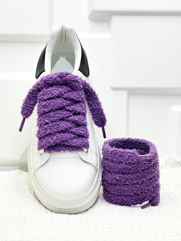 Solid Color Fluffy Shoelaces, Cute Soft Trendy Wide Shoelaces, Fashionable Shoes Accessories for Women & Girls