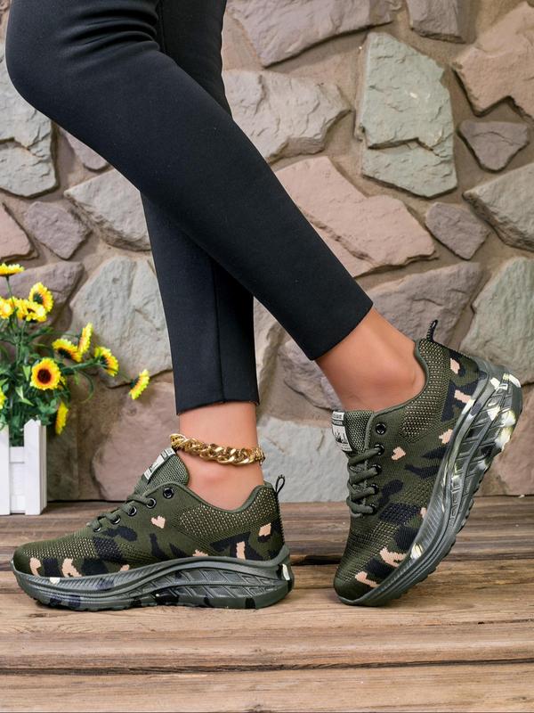 Women's Fashionable Camo Print Lace Up Low Top Sneakers, Casual Comfortable Breathable Sports Running Shoes, All-match Basic Shoes for Daily Wear