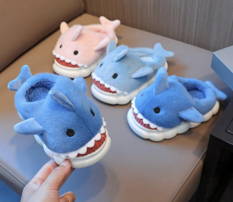 2023  Cartoon Cotton Slippers Lovely Soft Plush Whale Shark Fuzzy Slippers for Home Indoor Outdoor