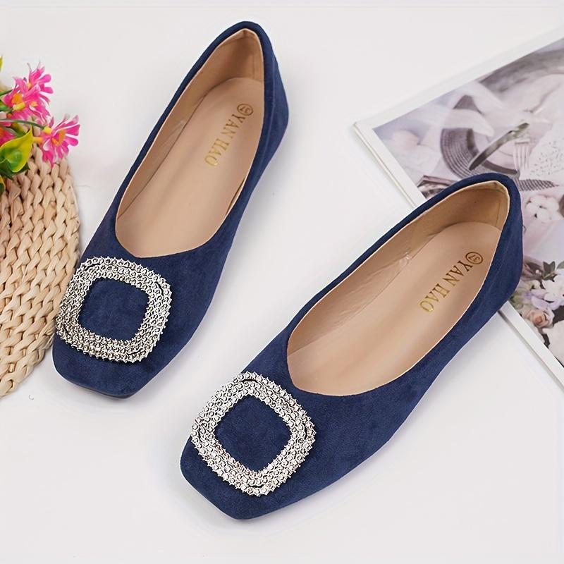 Lightweight & Comfortable Women's Buckle Decor Flat Shoes, Casual Square Toe Slip On Shoes