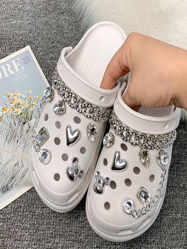 Cute Rhinestone Decorated Cuban Shoe Chains, Fashionable Bear Head Design Shoes Decorations for Women & Girls, Shoes Accessories for Clogs