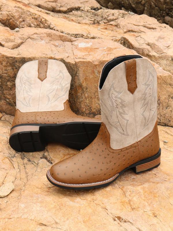 Men's Fashion Embroidered Design Cowboy Boots, Casual Comfortable Western Boots for Daily Wear, Fashion Shoes for Party, Daily Clothing Decor for Men