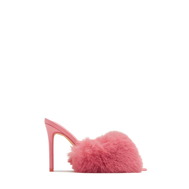 Cherie Faux Fur High Heel Mules - Pink