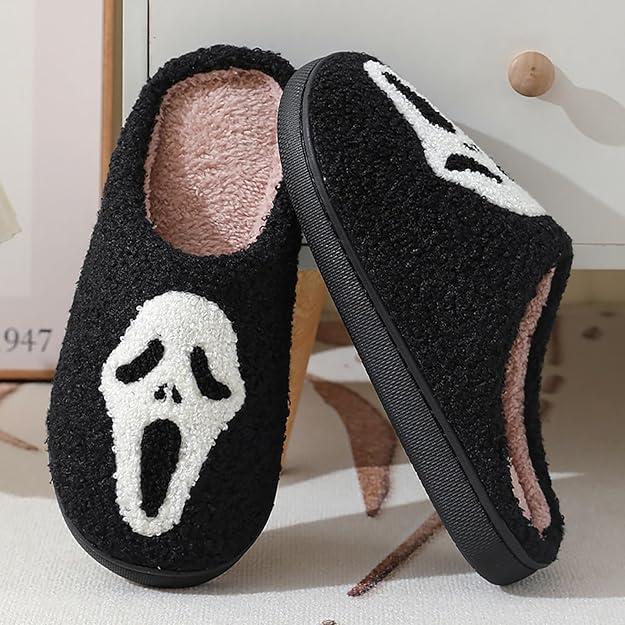 Halloween Pumpkin Slippers for Womens Mens Plush Warm Spooky Lantern Pumpkin Slippers House Shoes