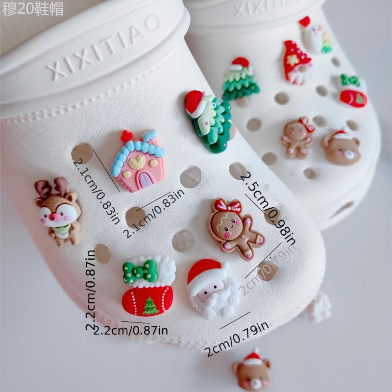 12pcs set Red Christmas Series Cartoon Shoe Charms For Clogs Sandal Decoration, DIY Accessories Footwear Comfort