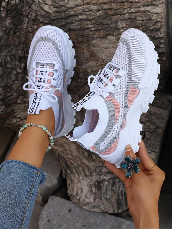 Women's Fashionable Letter Pattern Lace Up Mesh Sneakers, Casual Comfortable Breathable Sports Running Shoes, All-match Basic Shoes for Daily Wear