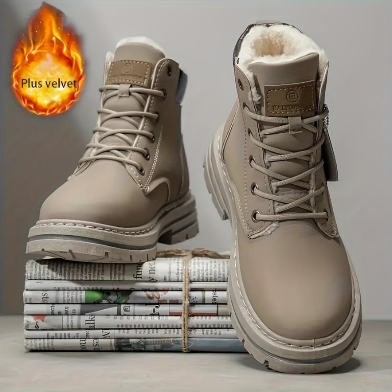 Men'S High Top Snow Boots, Fashionable Minimalist Style, Waterproof, Windproof, Anti-Slip, Durable, with Faux Fur Lining, for Fall Winter - Ideal for Hiking, Daily Wear & Casual Activities