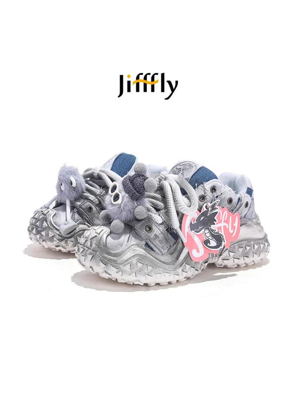 Men's Street Trend Letters & Toy Patched Design Lace Up Front Sneakers, Casual Comfortable Breathable Chunky Sneakers, Fashionable Sneakers for Daily Wear