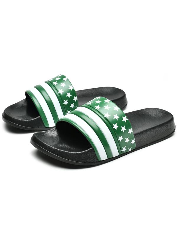 Men's Casual Striped & Star Pattern Slides, Fashionable Comfortable Bathroom Slippers, Trendy Slippers for Indoor & Outdoor Wear