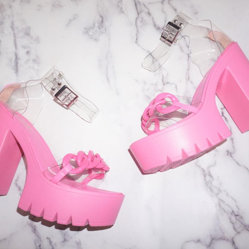 Barbie Pink Heels with Adjustable Clear Band and Lightweight Design - Fashion, Classy