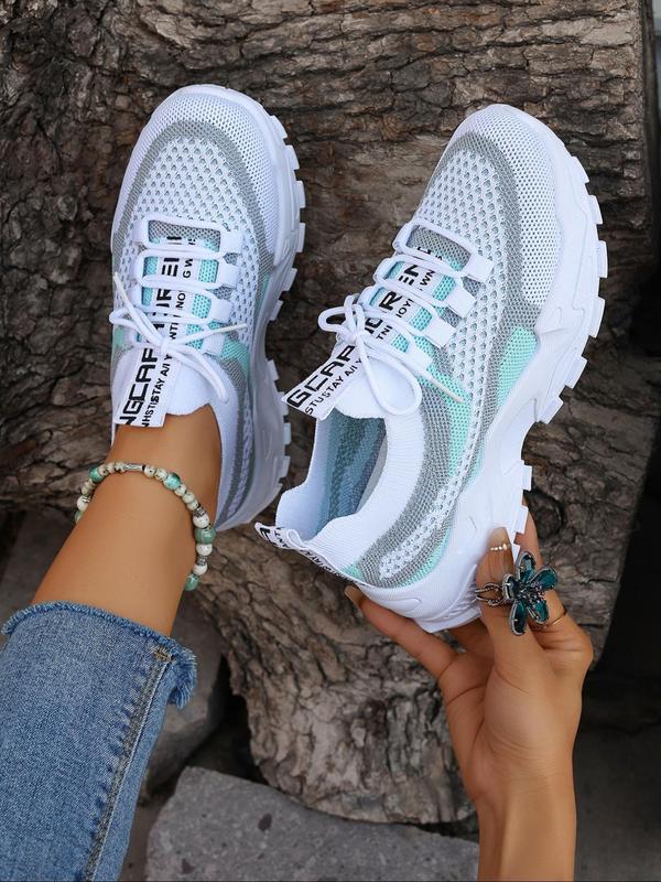 Women's Fashionable Letter Pattern Lace Up Mesh Sneakers, Casual Comfortable Breathable Sports Running Shoes, All-match Basic Shoes for Daily Wear