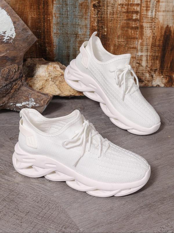 Women's Fashion Lace Up Low Top Blade Soles Sneakers, Casual Breathable Comfortable Sports Running Walking Shoes, All-match Round Toe Chunky Sneakers for Daily Wear