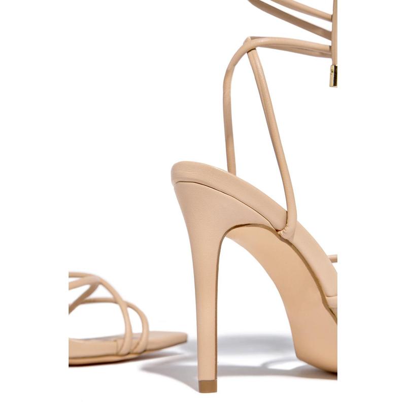 Holly Lace Up Strappy Heels - Nude