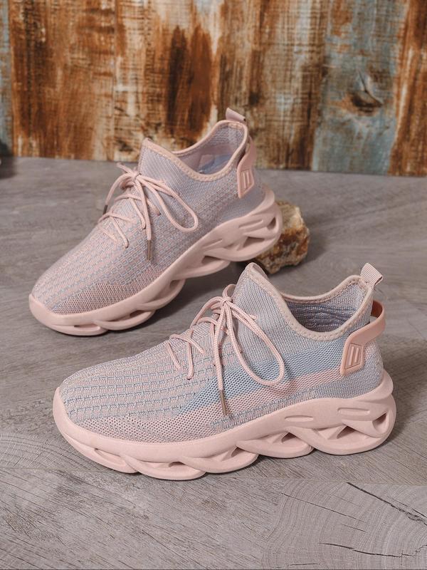 Women's Fashion Lace Up Low Top Blade Soles Sneakers, Casual Breathable Comfortable Sports Running Walking Shoes, All-match Round Toe Chunky Sneakers for Daily Wear