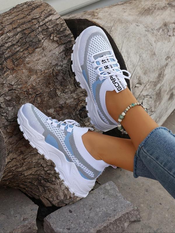 Women's Fashionable Letter Pattern Lace Up Mesh Sneakers, Casual Comfortable Breathable Sports Running Shoes, All-match Basic Shoes for Daily Wear