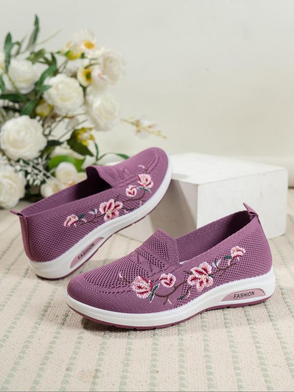 Women's Floral Embroidery Slip on Low Top Sneakers, Casual Comfortable Breathable Running Shoes, All-match Commuter Shoes for Work & Daily Wear