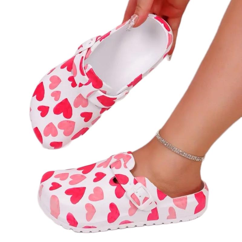 Women’s Hearts Print EVA Clogs for Women - Soft, Slip-On, Flat Heel, Cap Toe, Comfortable Beach & Garden Shoes with Random Flower Pattern, EVA Insole and Outsole, Girl Footwear Walking Shoes Nail