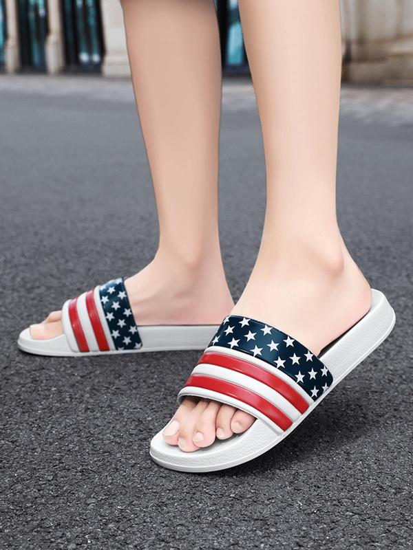 Men's Casual Striped & Star Pattern Slides, Fashionable Comfortable Bathroom Slippers, Trendy Slippers for Indoor & Outdoor Wear